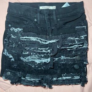 Distressed Denim Patchwork Skirt